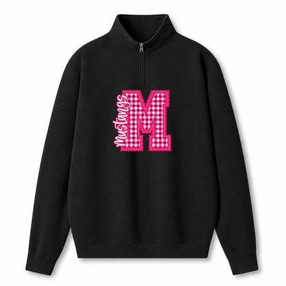 Chaotic Club Gingham Embroided Custom Preppy Game Day Quarter Zip Sweatshirt