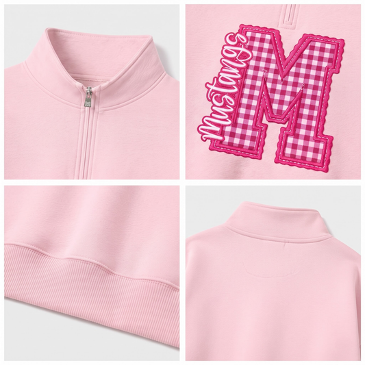 Chaotic Club Gingham Embroided Custom Preppy Game Day Quarter Zip Sweatshirt