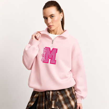 Chaotic Club Gingham Embroided Custom Preppy Game Day Quarter Zip Sweatshirt