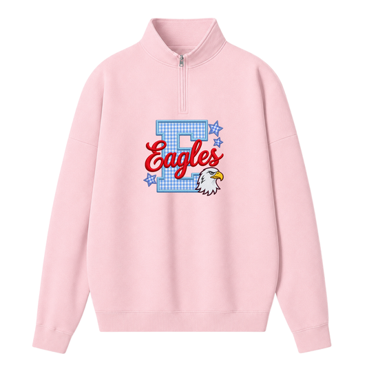 Chaotic Club Gingham Embroided Custom Retro Mascot Head Plaid Varsity Quarter Zip Sweatshirt