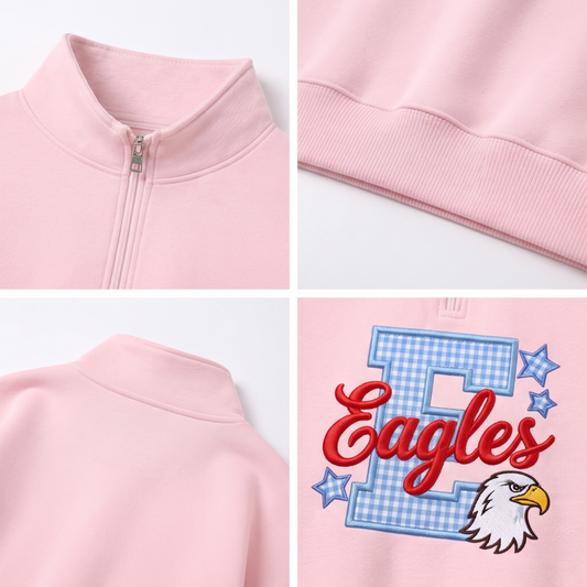 Chaotic Club Gingham Embroided Custom Retro Mascot Head Plaid Varsity Quarter Zip Sweatshirt