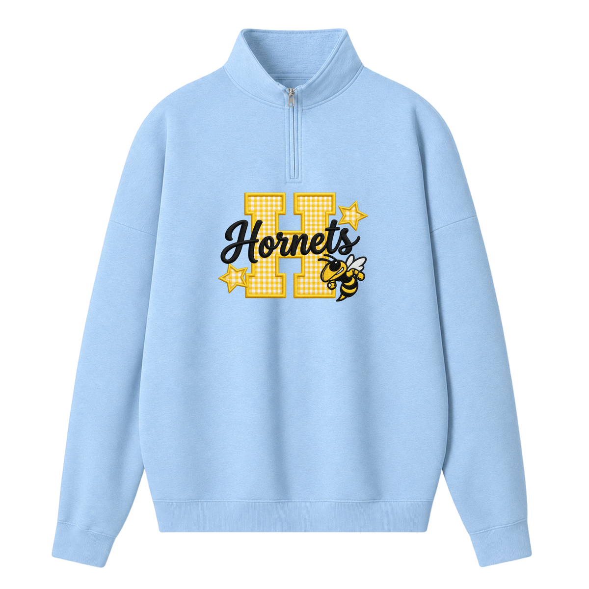 Chaotic Club Gingham Embroided Custom Retro Mascot Head Plaid Varsity Quarter Zip Sweatshirt