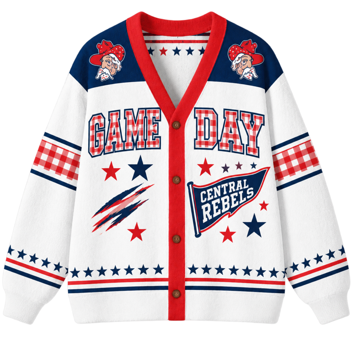 Chaotic Club Gingham Mascot Game Day Cardigan