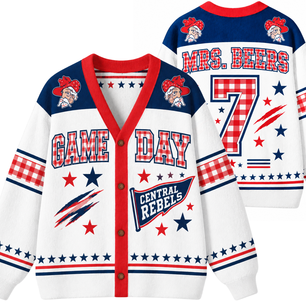 Chaotic Club Gingham Mascot Game Day Cardigan