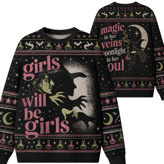Chaotic Club Girls Will Be Girls Vintage Green Witch Ugly Sweatshirt