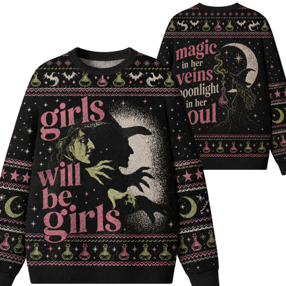 Chaotic Club Girls Will Be Girls Vintage Green Witch Ugly Sweatshirt