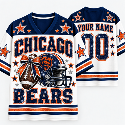 Chaotic Club Glitter Football Helmet Bow Game Day Sports Mesh Jersey