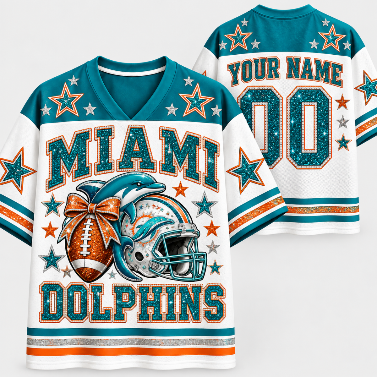 Chaotic Club Glitter Football Helmet Bow Game Day Sports Mesh Jersey