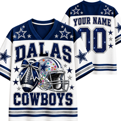 Chaotic Club Glitter Football Helmet Bow Game Day Sports Mesh Jersey