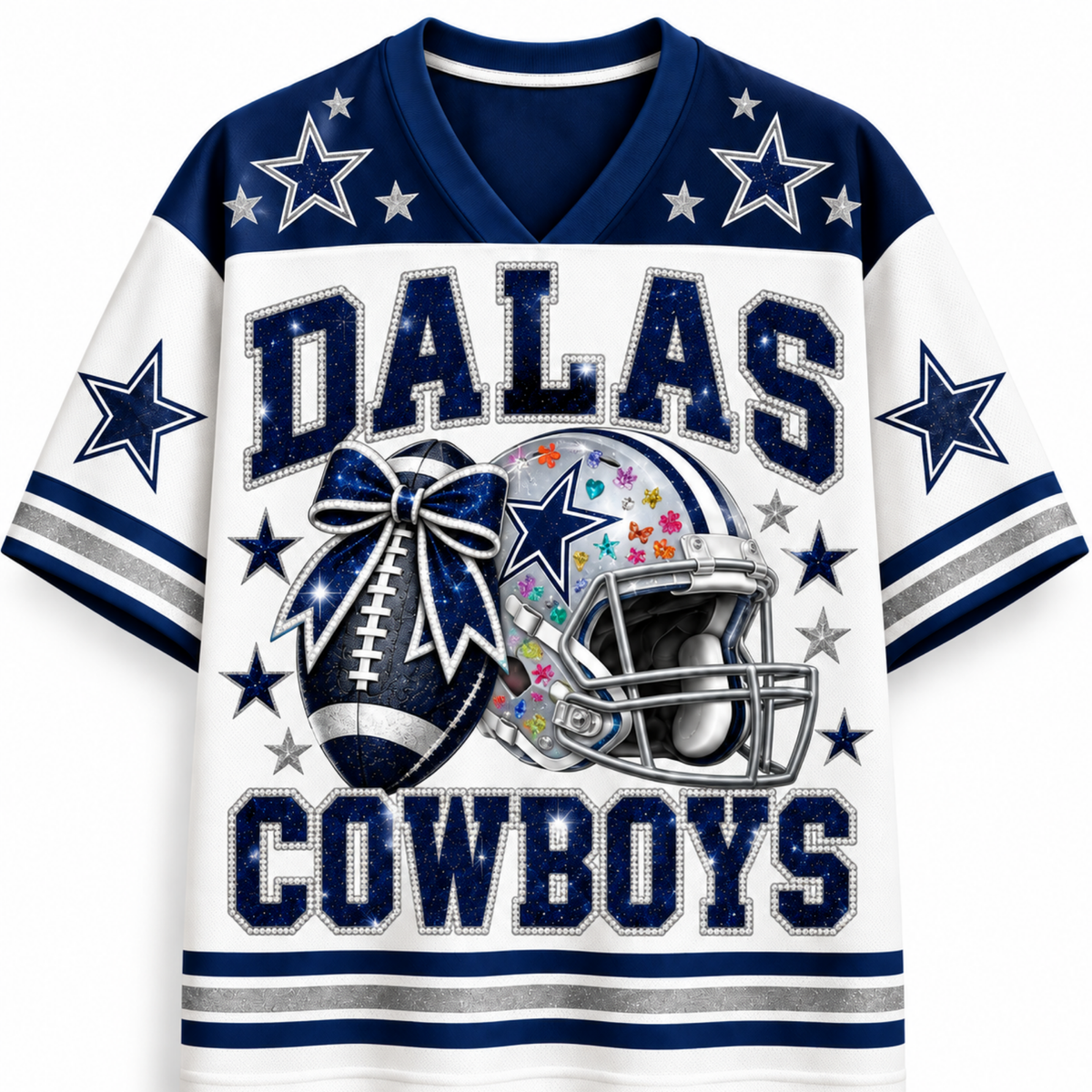 Chaotic Club Glitter Football Helmet Bow Game Day Sports Mesh Jersey