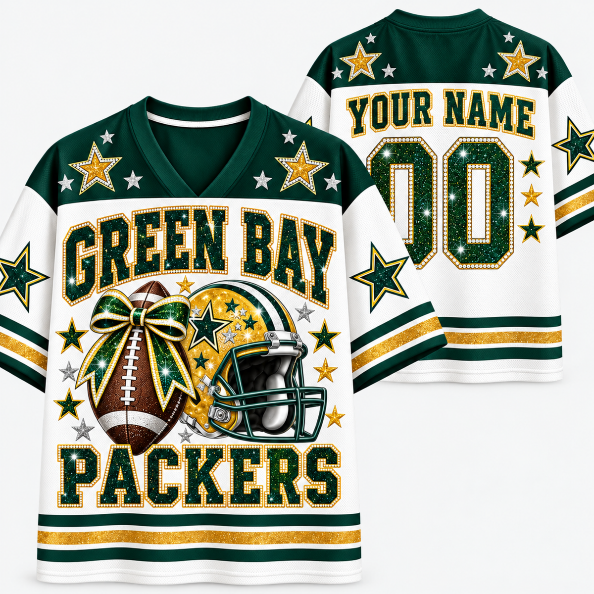 Chaotic Club Glitter Football Helmet Bow Game Day Sports Mesh Jersey