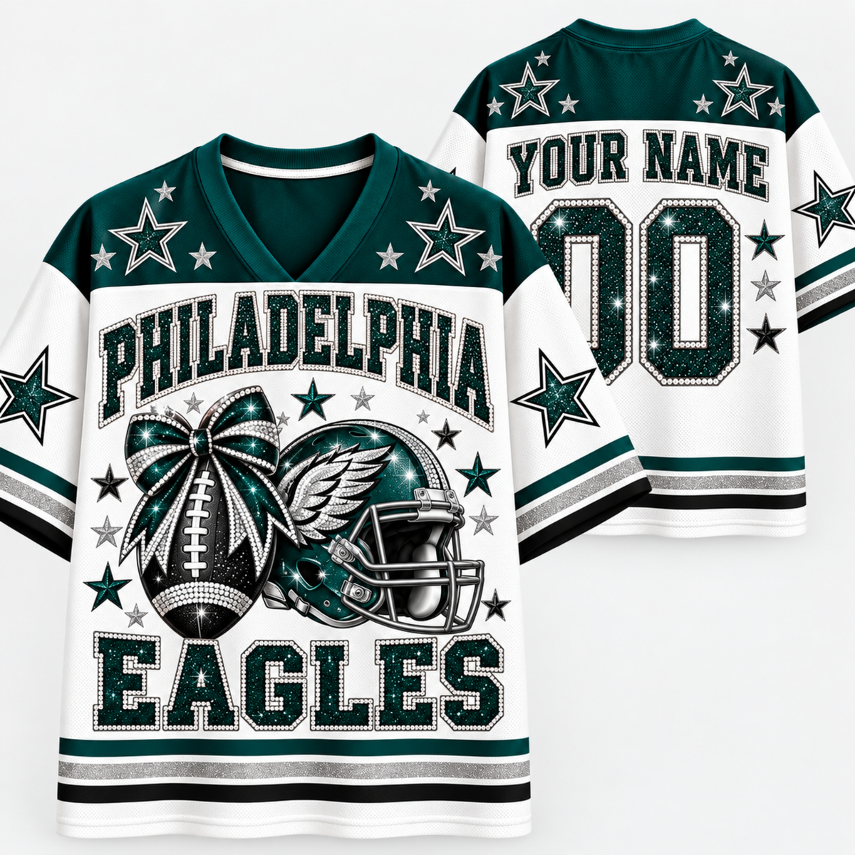 Chaotic Club Glitter Football Helmet Bow Game Day Sports Mesh Jersey