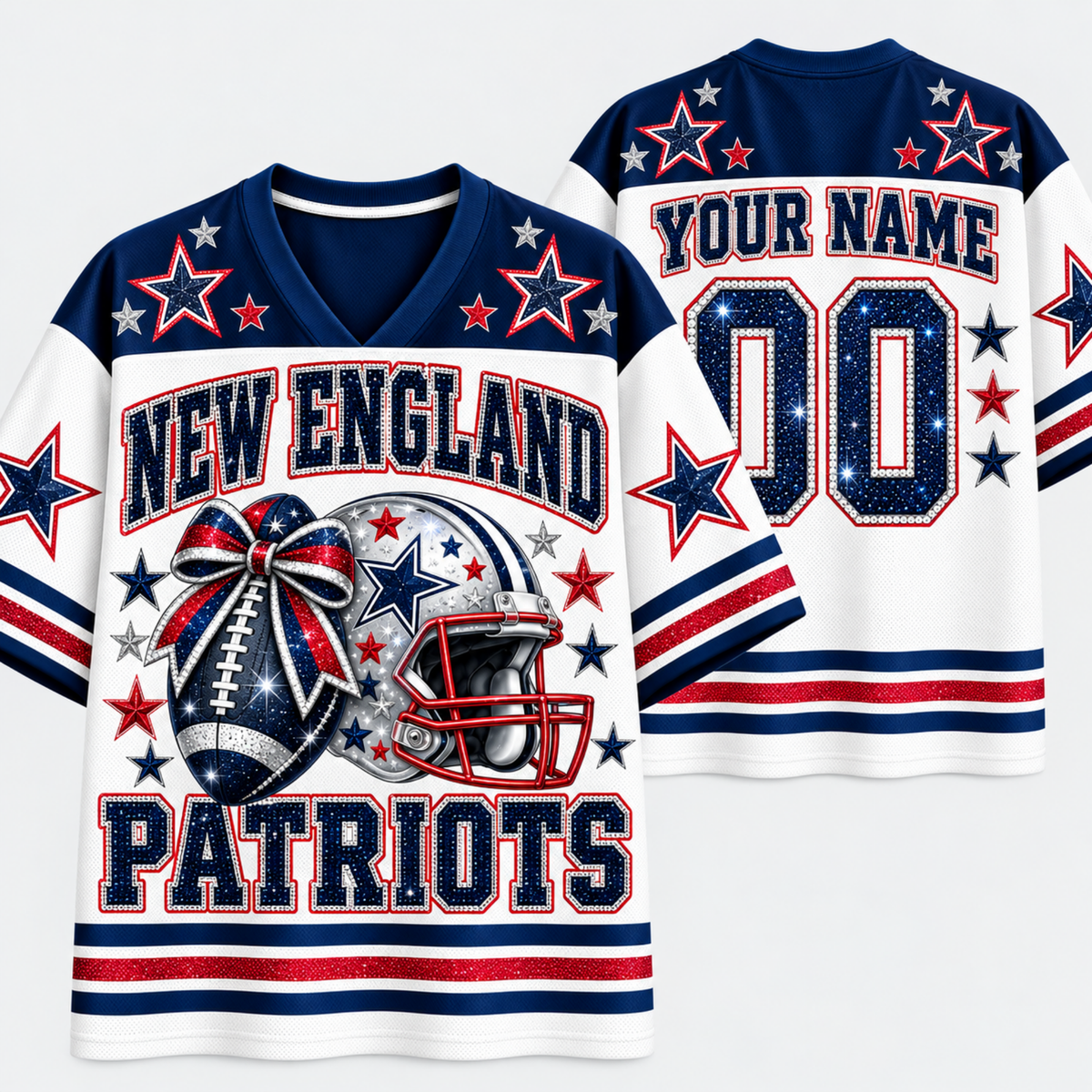 Chaotic Club Glitter Football Helmet Bow Game Day Sports Mesh Jersey