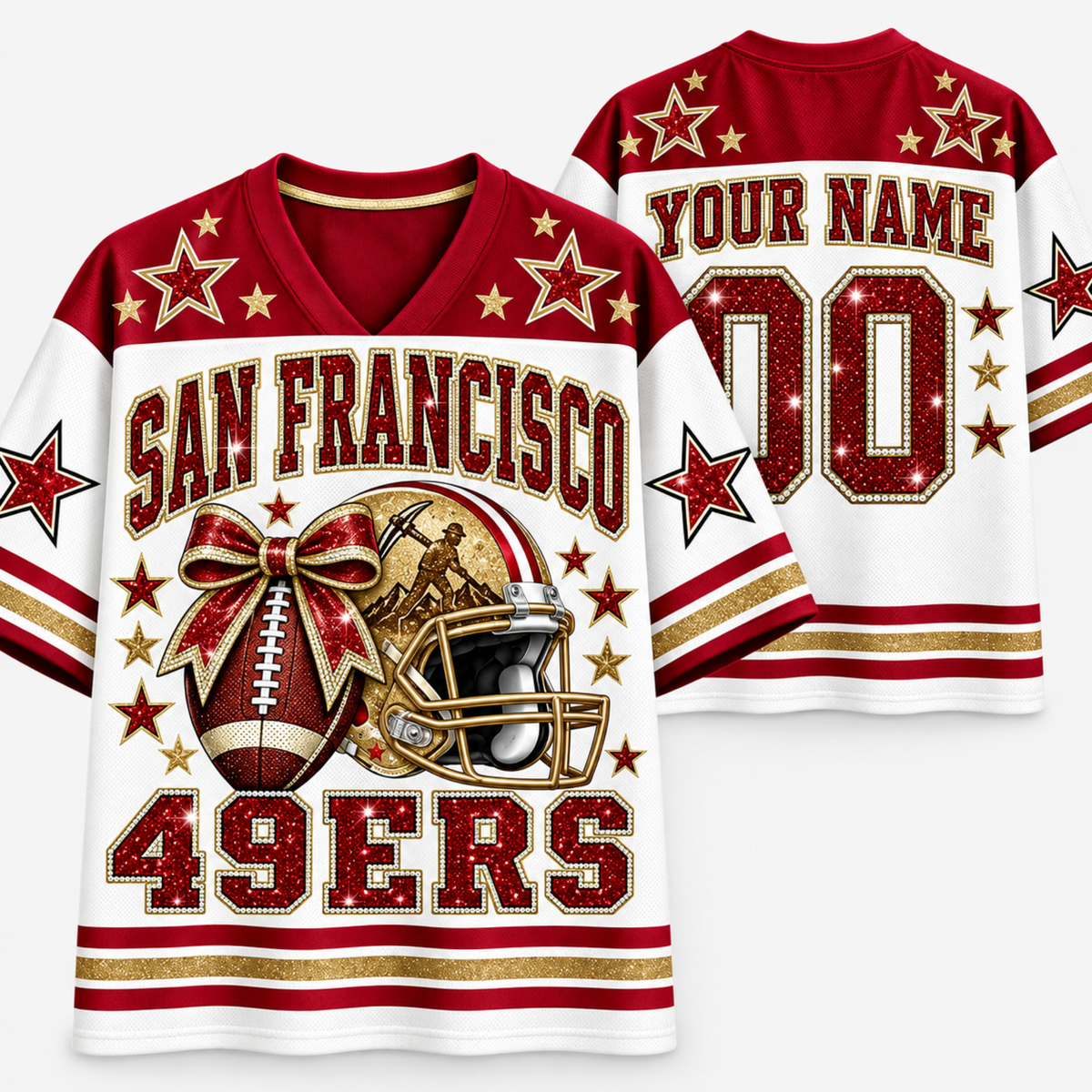 Chaotic Club Glitter Football Helmet Bow Game Day Sports Mesh Jersey