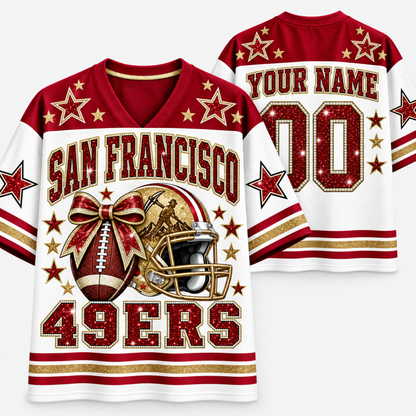 Chaotic Club Glitter Football Helmet Bow Game Day Sports Mesh Jersey