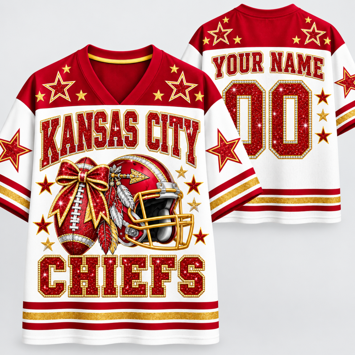 Chaotic Club Glitter Football Helmet Bow Game Day Sports Mesh Jersey