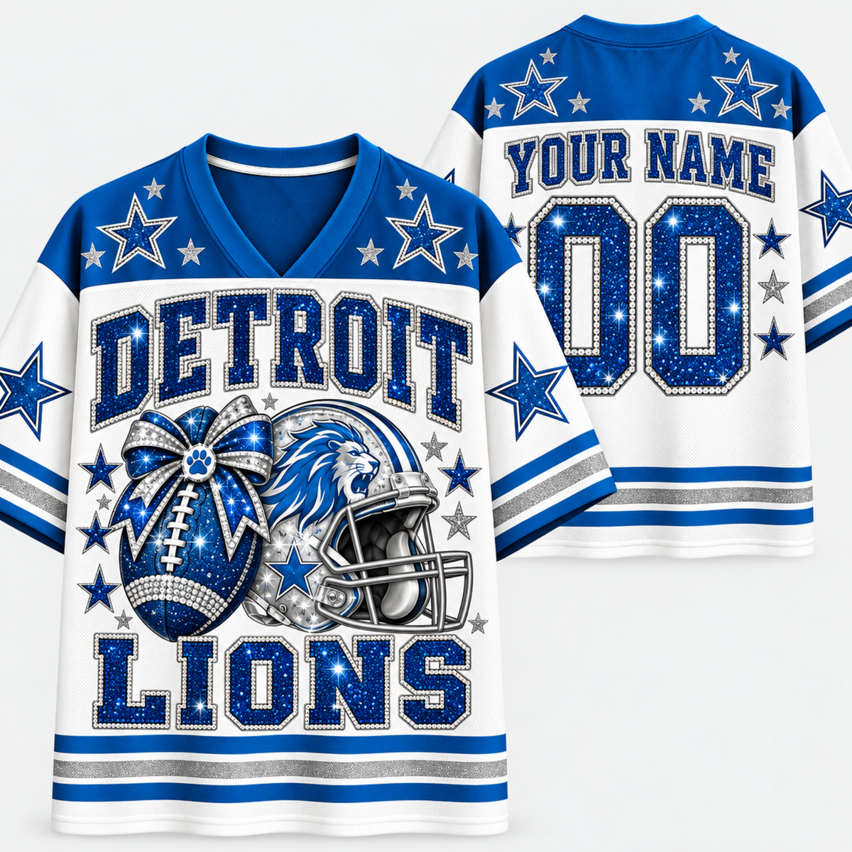 Chaotic Club Glitter Football Helmet Bow Game Day Sports Mesh Jersey