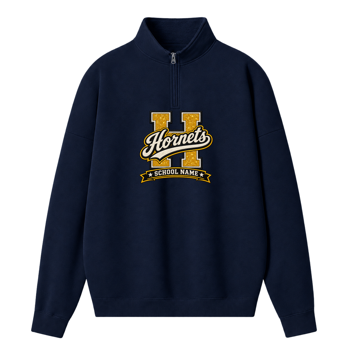 Chaotic Club Glitters Embroided Collegiate Custom School Name Tailgate Mascot Quarter Zip Sweater