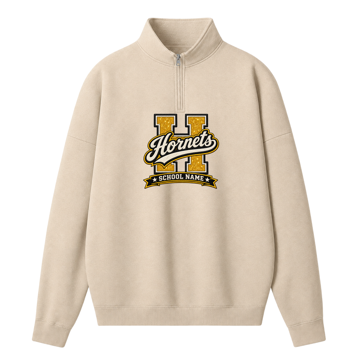 Chaotic Club Glitters Embroided Collegiate Custom School Name Tailgate Mascot Quarter Zip Sweater