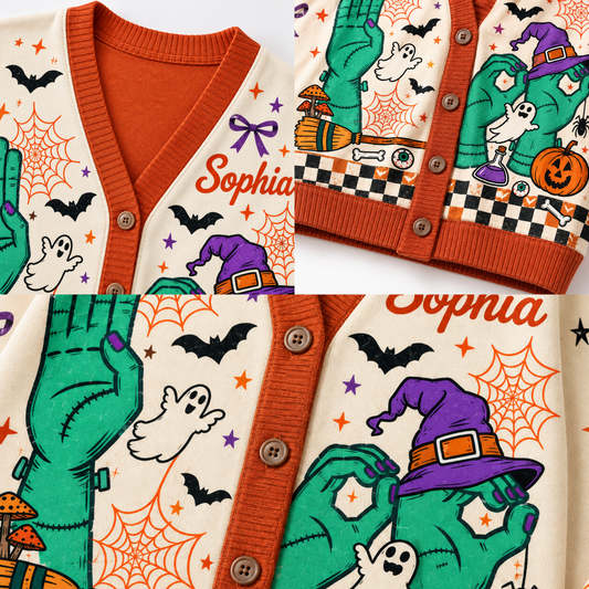 Chaotic Club Halloween SPED Teacher Boo In ASL Personalized Cardigan