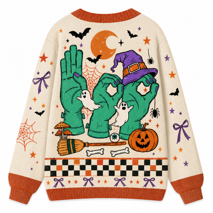 Chaotic Club Halloween SPED Teacher Boo In ASL Personalized Cardigan