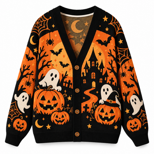 Chaotic Club Haunted House Pumpkin Ghost Knit Cardigan
