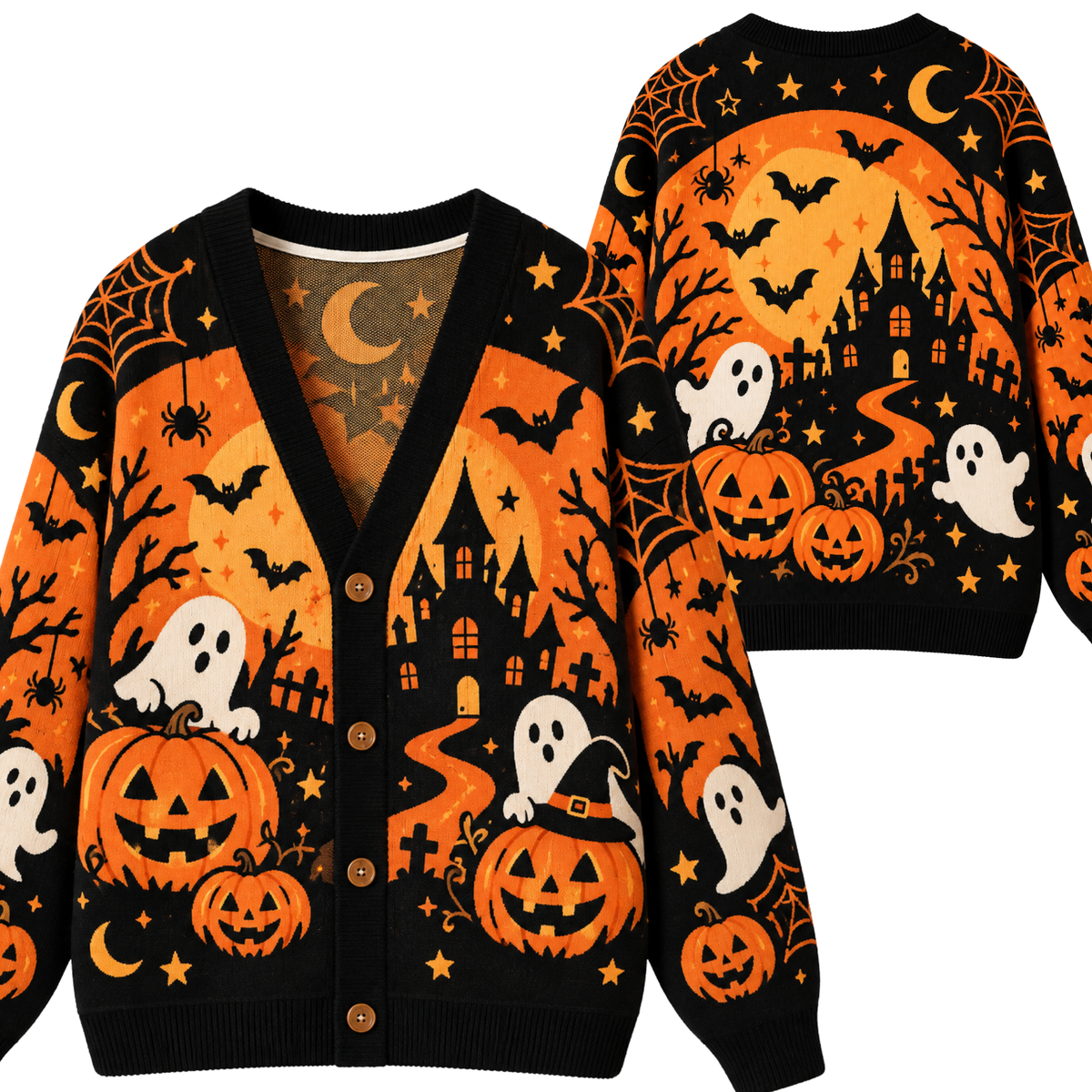 Chaotic Club Haunted House Pumpkin Ghost Knit Cardigan