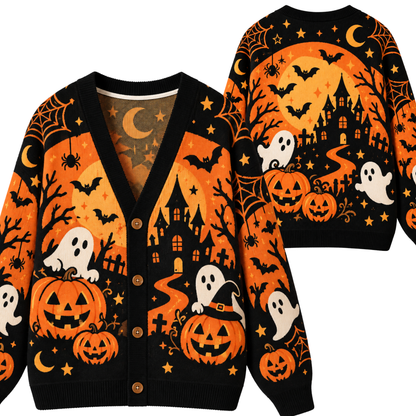 Chaotic Club Haunted House Pumpkin Ghost Knit Cardigan