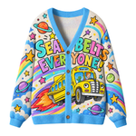 Chaotic Club Magic Space School Bus Blast Off Retro Knit Cardigan