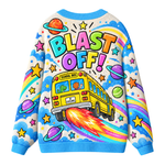 Chaotic Club Magic Space School Bus Blast Off Retro Knit Cardigan
