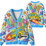 Chaotic Club Magic Space School Bus Blast Off Retro Knit Cardigan