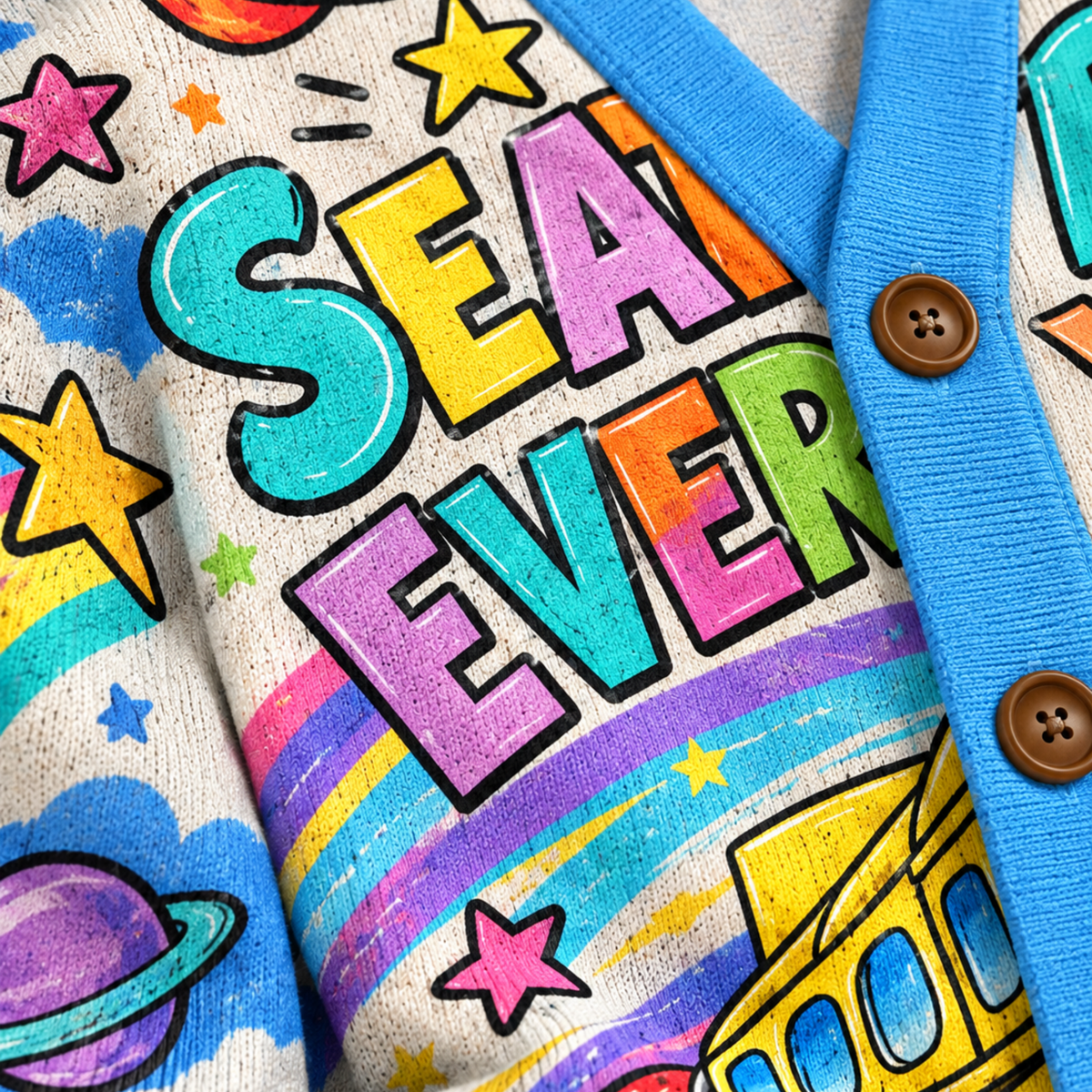 Chaotic Club Magic Space School Bus Blast Off Retro Knit Cardigan