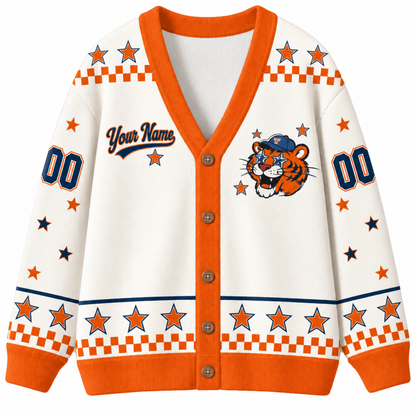 Chaotic Club Mascot Star Checkered Game Day Knit Cardigan