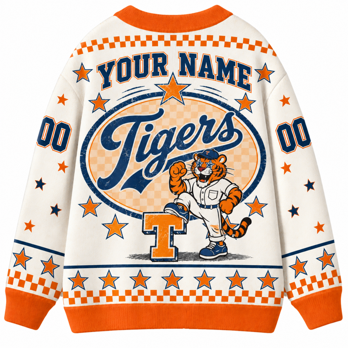Chaotic Club Mascot Star Checkered Game Day Knit Cardigan