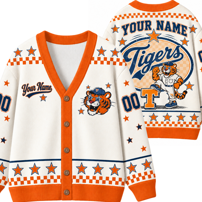 Chaotic Club Mascot Star Checkered Game Day Knit Cardigan
