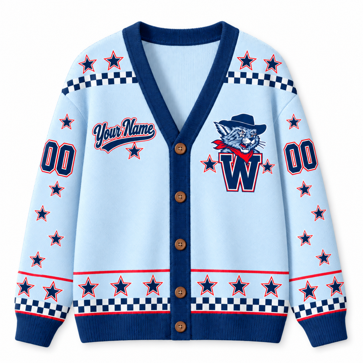 Chaotic Club Mascot Star Checkered Game Day Knit Cardigan