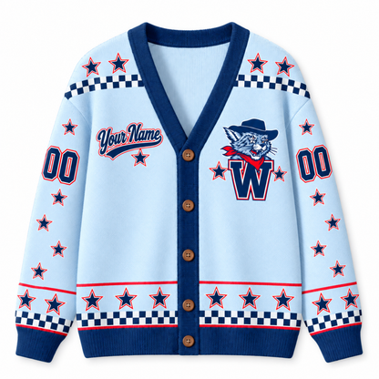 Chaotic Club Mascot Star Checkered Game Day Knit Cardigan