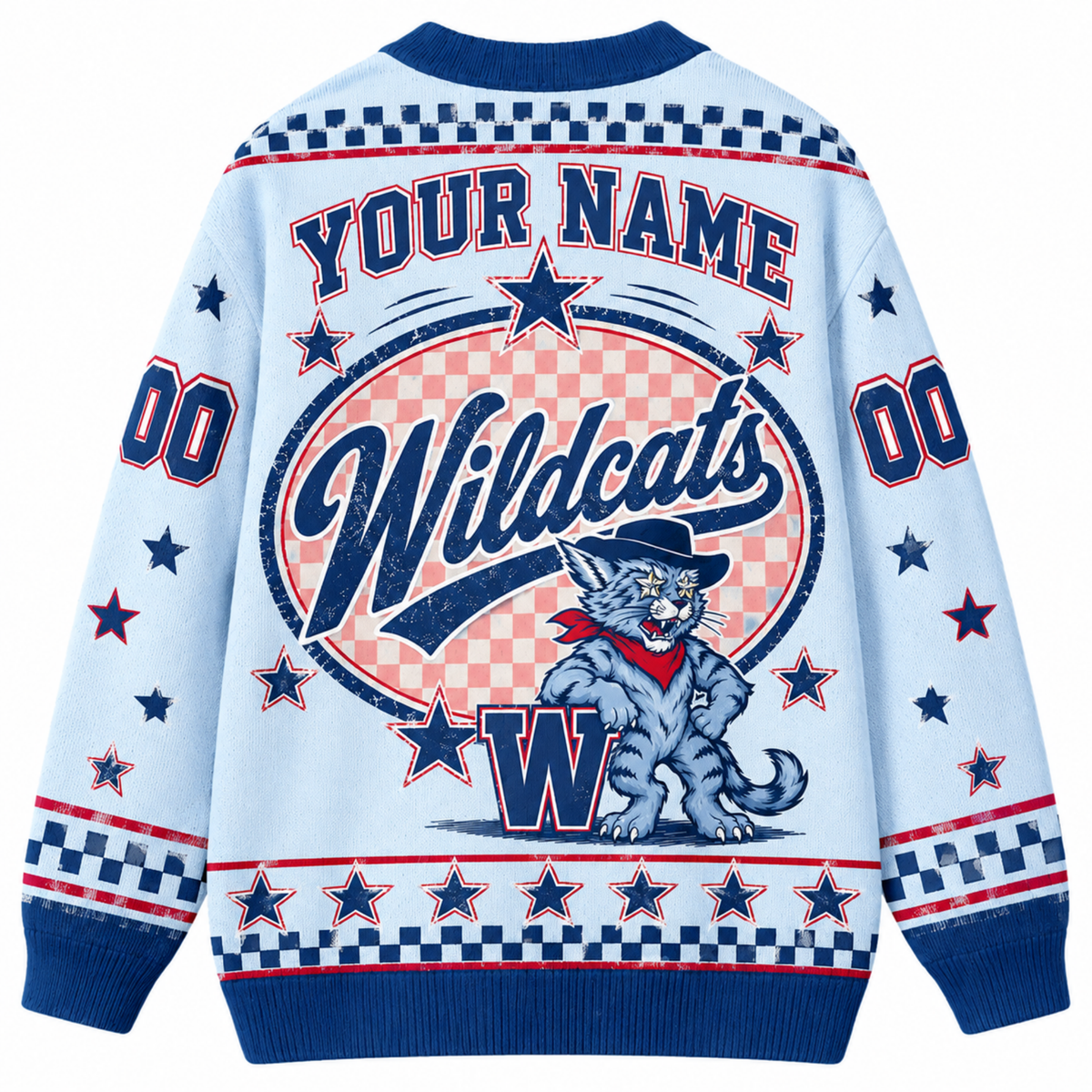 Chaotic Club Mascot Star Checkered Game Day Knit Cardigan