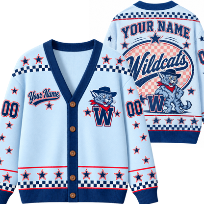 Chaotic Club Mascot Star Checkered Game Day Knit Cardigan