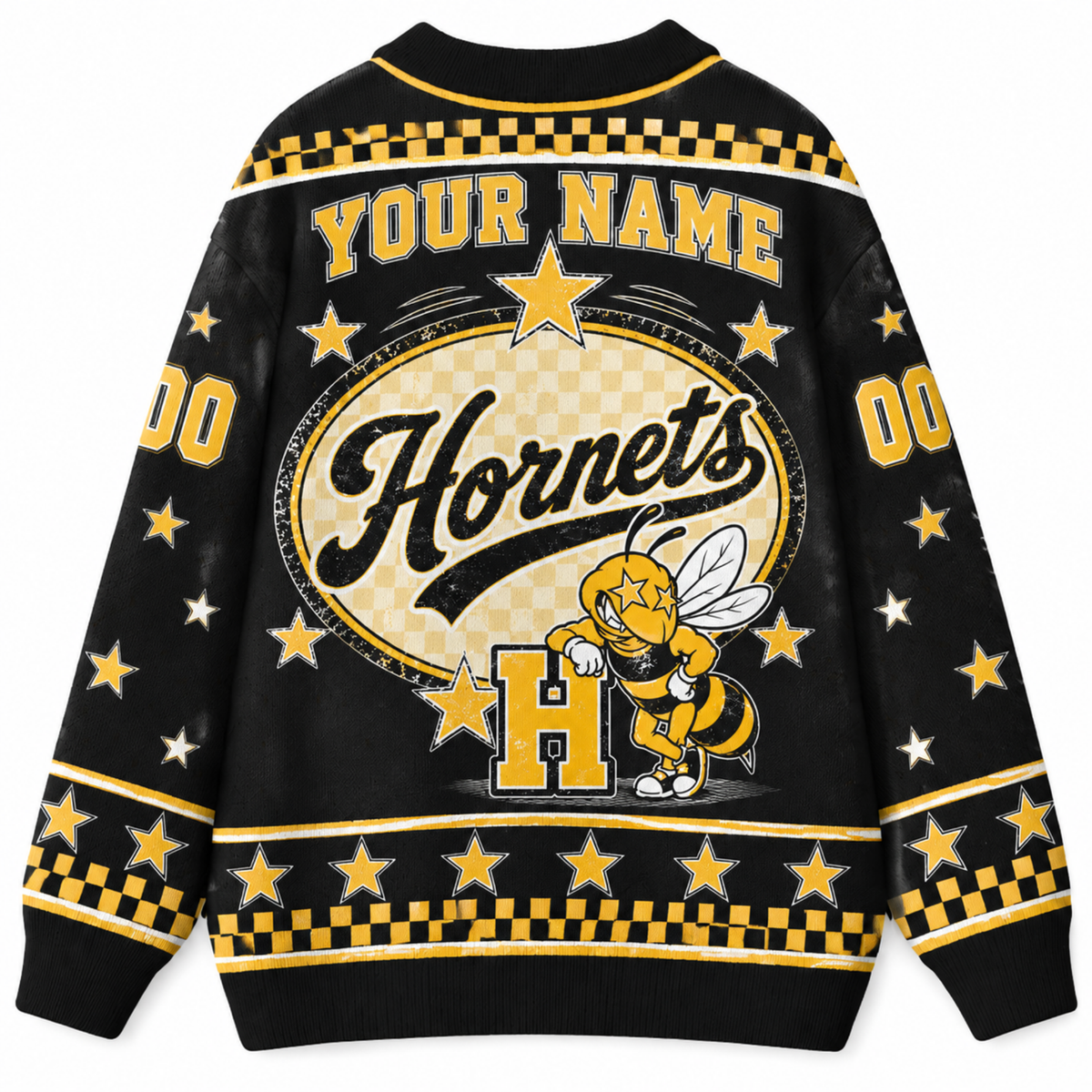 Chaotic Club Mascot Star Checkered Game Day Knit Cardigan