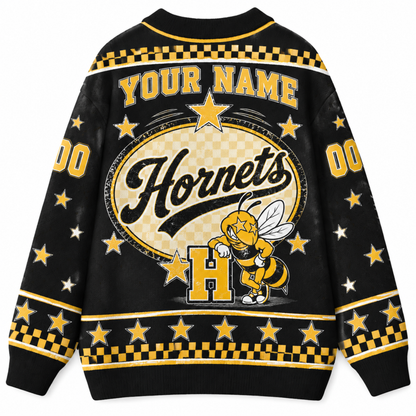 Chaotic Club Mascot Star Checkered Game Day Knit Cardigan