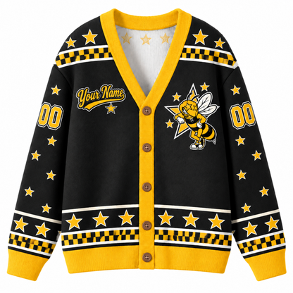 Chaotic Club Mascot Star Checkered Game Day Knit Cardigan