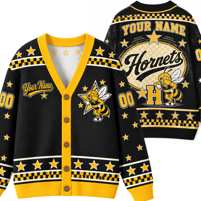 Chaotic Club Mascot Star Checkered Game Day Knit Cardigan