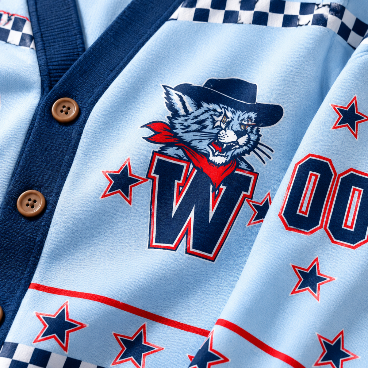 Chaotic Club Mascot Star Checkered Game Day Knit Cardigan