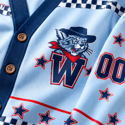 Chaotic Club Mascot Star Checkered Game Day Knit Cardigan