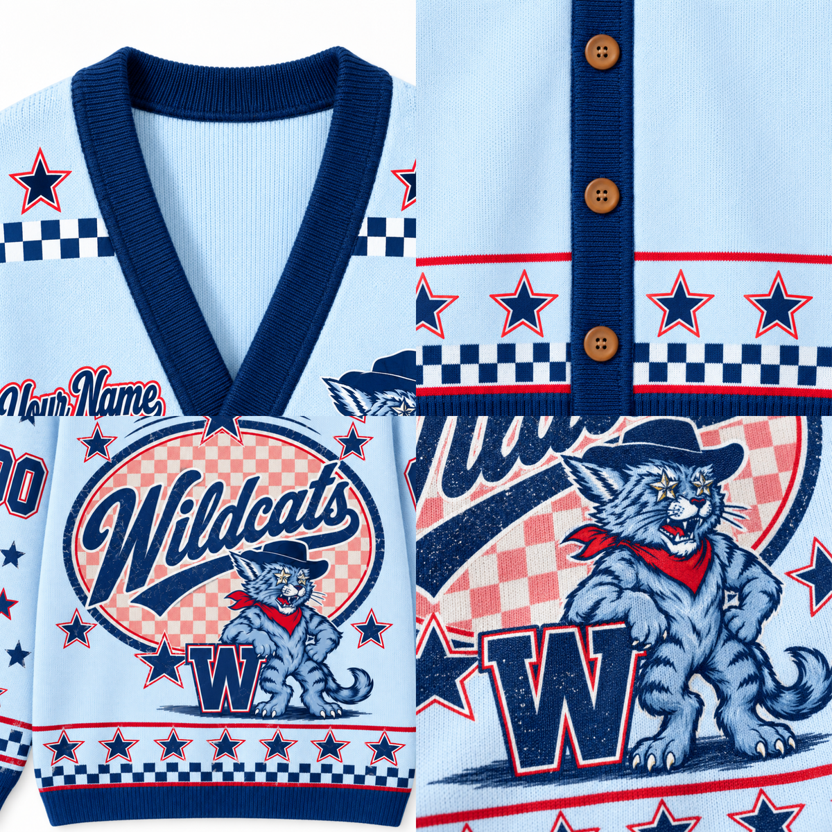 Chaotic Club Mascot Star Checkered Game Day Knit Cardigan