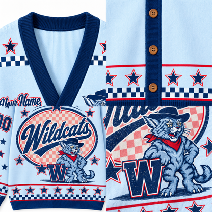Chaotic Club Mascot Star Checkered Game Day Knit Cardigan