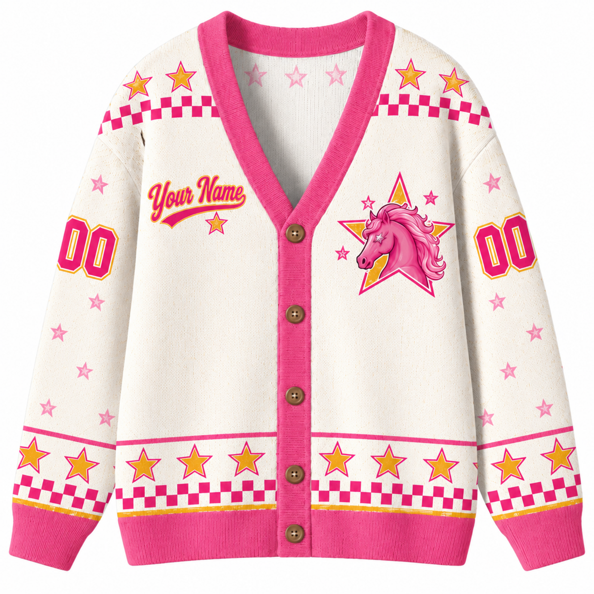 Chaotic Club Mascot Star Checkered Game Day Knit Cardigan