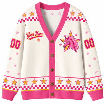 Chaotic Club Mascot Star Checkered Game Day Knit Cardigan