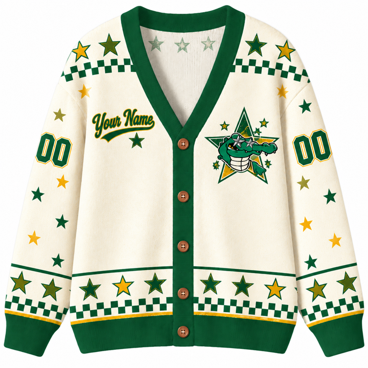 Chaotic Club Mascot Star Checkered Game Day Knit Cardigan